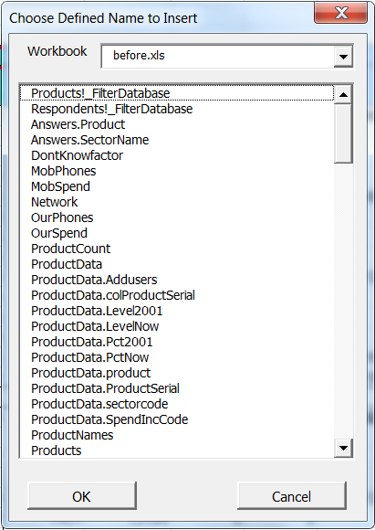 Adding or changing Functions, References and Defined Names.
